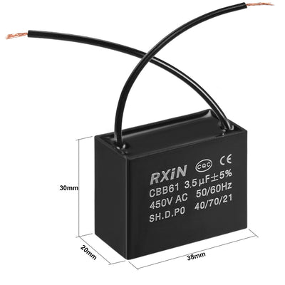 Harfington Uxcell CBB61 Run Capacitor 450V AC 3.5uF 2 Cable Metallized Polypropylene Film Capacitors for Ceiling Fan 5pcs