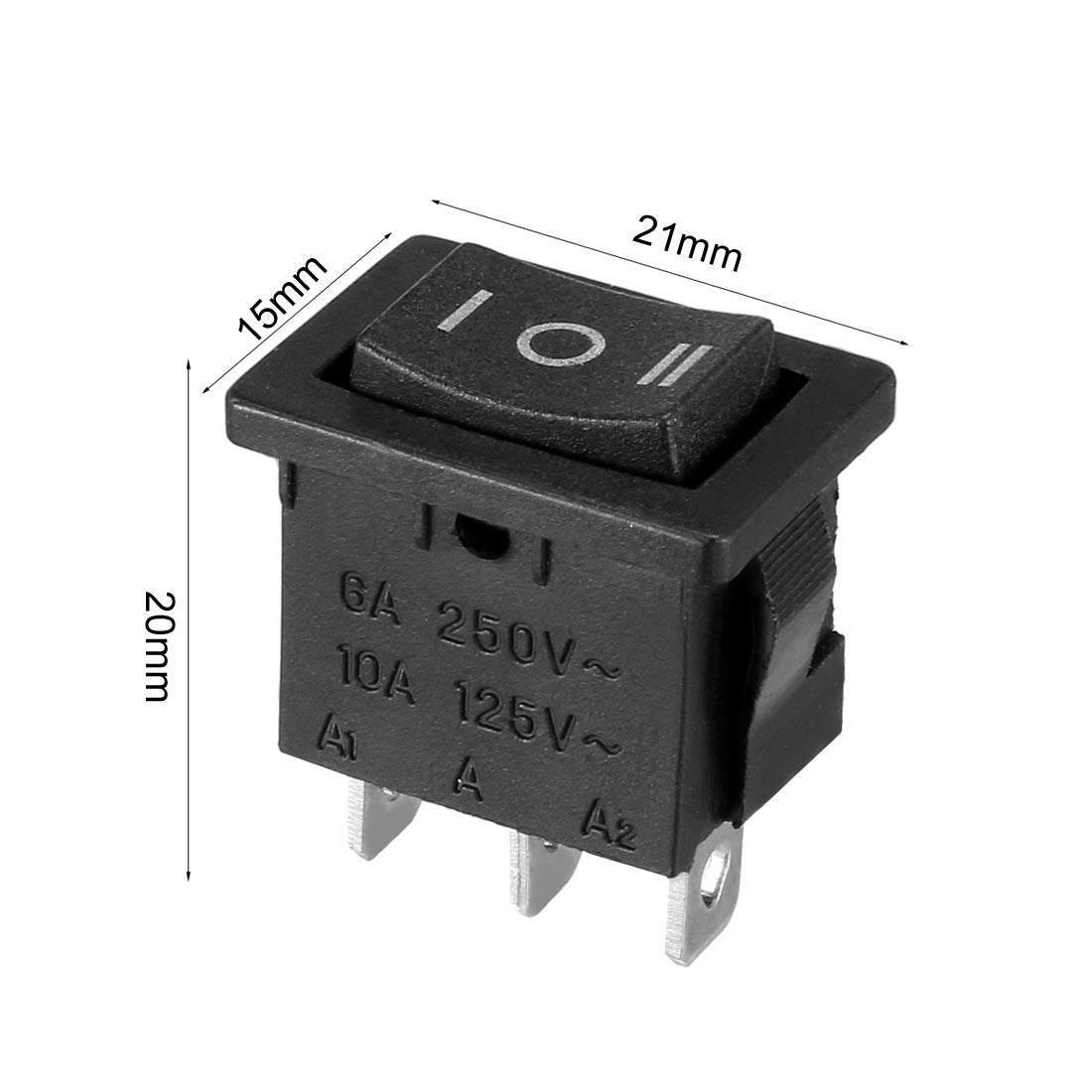 uxcell Uxcell 6A/250V 10A/125V SPST 3 Terminal 3 Position On/Off /On Boat Rocker Switch Black 21x15MM