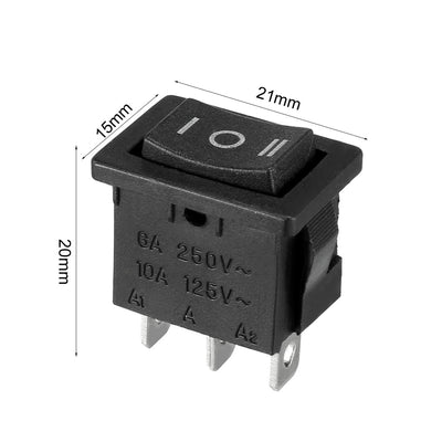 Harfington Uxcell 6A/250V 10A/125V SPST 3 Terminal 3 Position On/Off /On Boat Rocker Switch Black 21x15MM