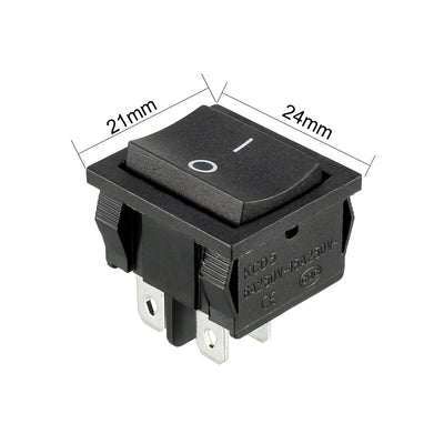 Harfington Uxcell AC 250V/15A 250V/6A SPDT 4Terminal 2 Position On/Off Boat Rocker Switch Black 21x24MM