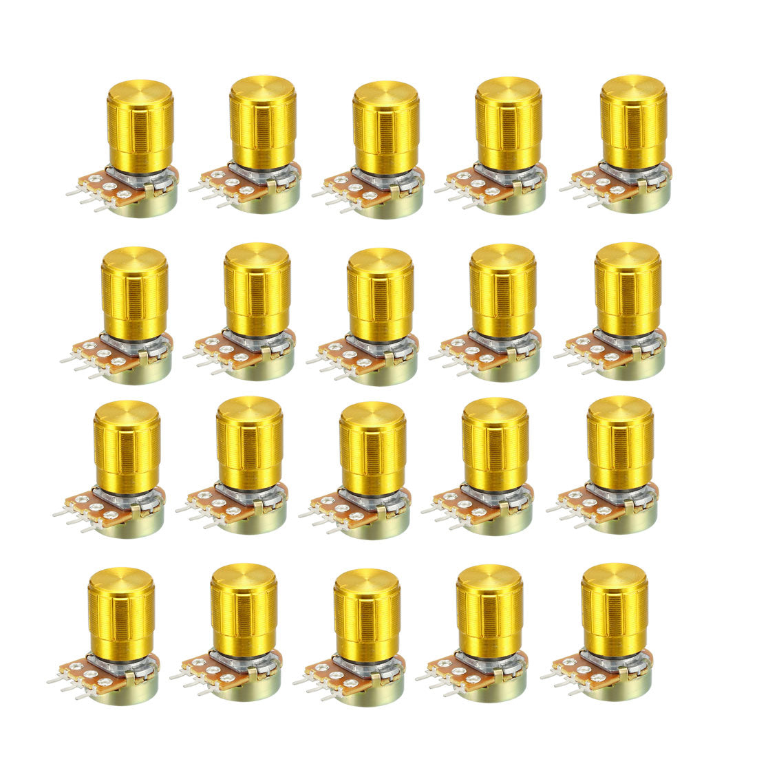 uxcell Uxcell WH148 20K Ohm Variable Resistors Single Turn Rotary Carbon Film Taper Potentiometer W Knobs 20pcs