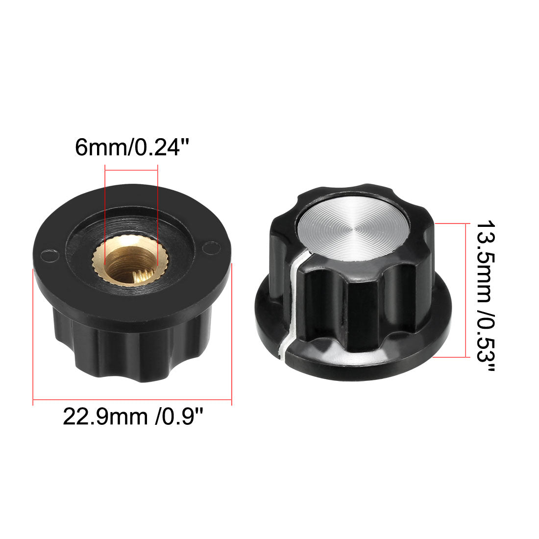 uxcell Uxcell 22.9x13.5mm Silver Tone Top Potentiometer Volume Control Rotary Knobs 6mm Shaft Hole