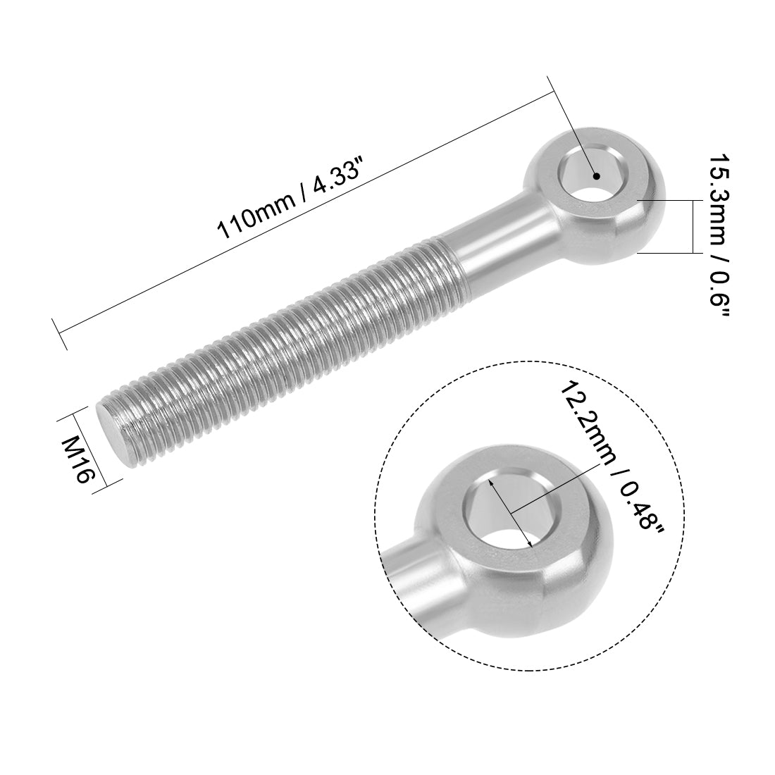 uxcell Uxcell M16 x 110mm Machinery Shoulder Swing Lifting Eye Bolt 304 Stainless Steel Metric Thread