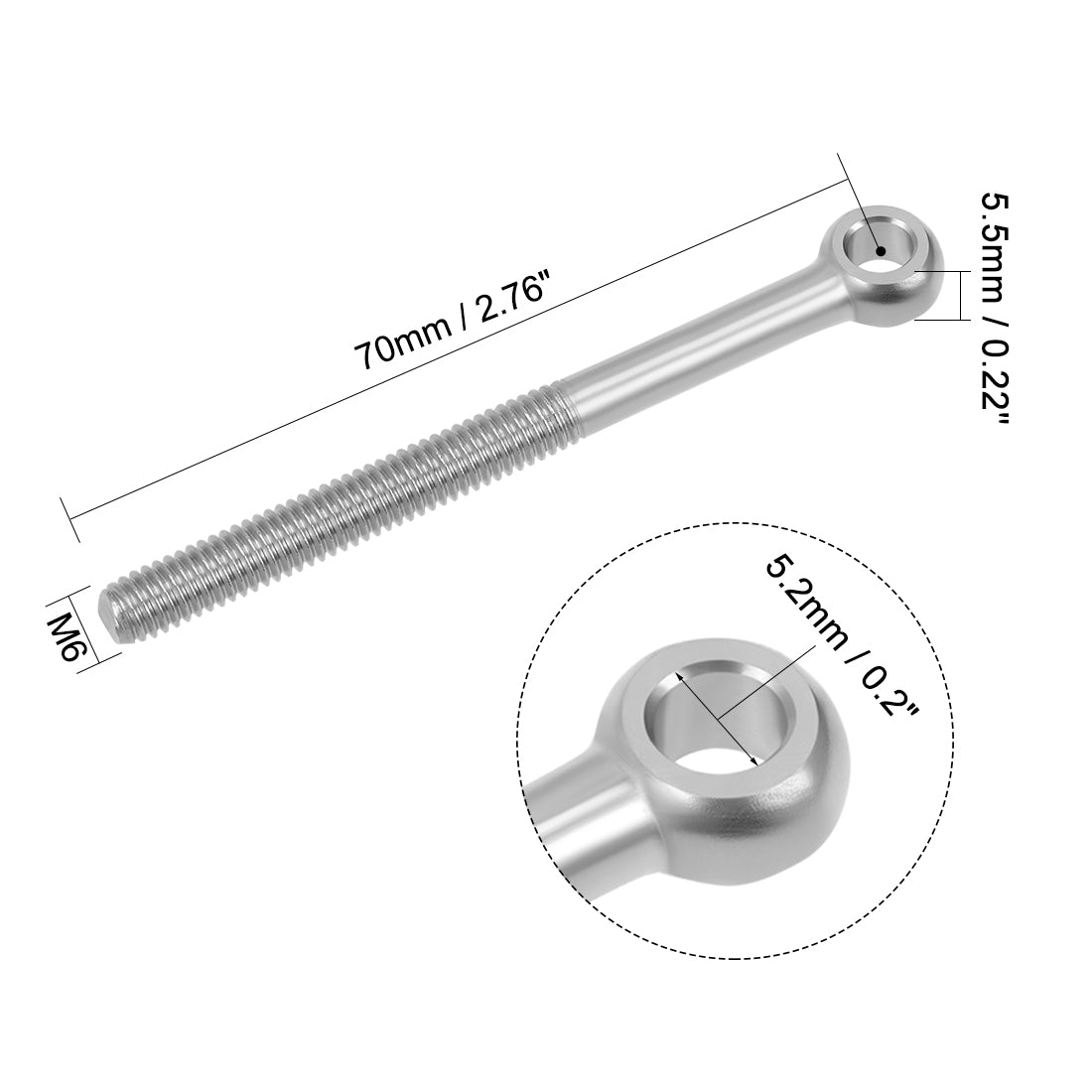 uxcell Uxcell M6 x 70mm Machinery Shoulder Swing Lifting Eye Bolt 304 Stainless Steel Metric Thread 2pcs