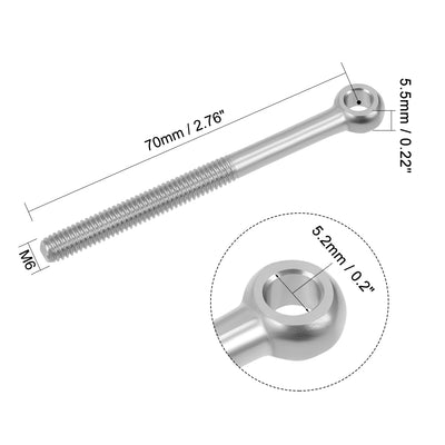 Harfington Uxcell M6 x 70mm Machinery Shoulder Swing Lifting Eye Bolt 304 Stainless Steel Metric Thread 2pcs