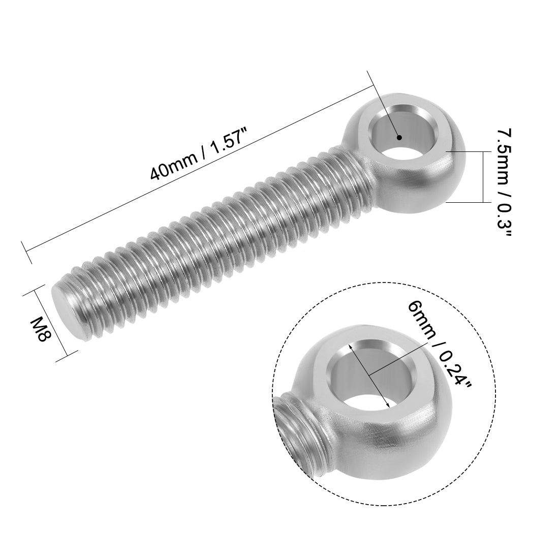 uxcell Uxcell M8 x 40mm Machinery Shoulder Swing Lifting Eye Bolt 304 Stainless Steel 2pcs