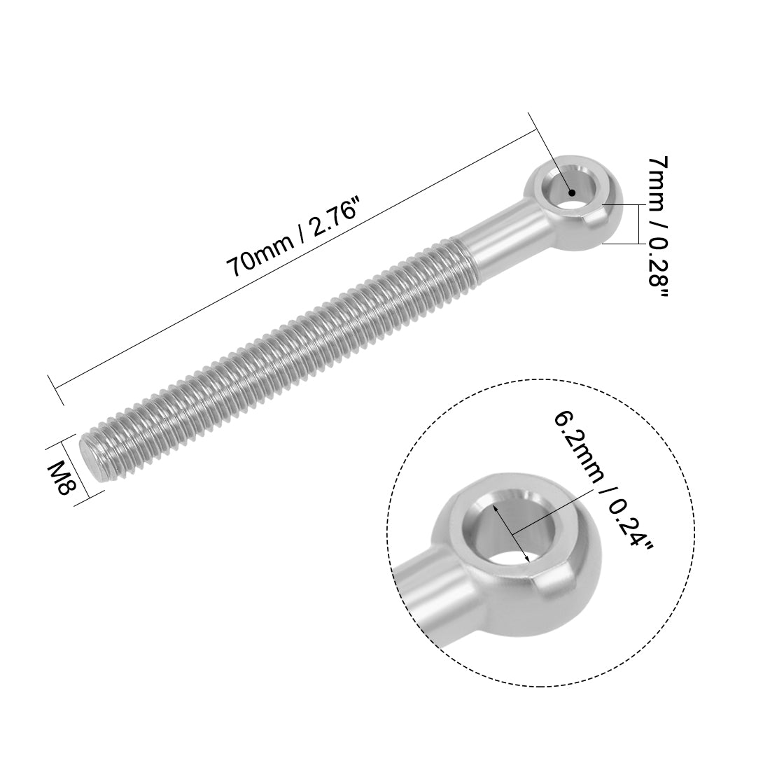 uxcell Uxcell M8 x 70mm Machinery Shoulder Swing Lifting Eye Bolt 304 Stainless Steel 2pcs