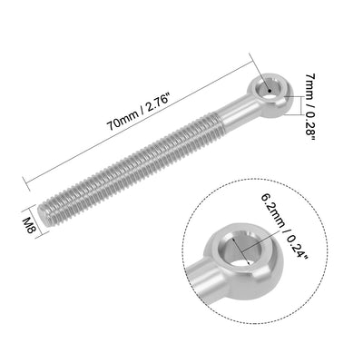 Harfington Uxcell M8 x 70mm Machinery Shoulder Swing Lifting Eye Bolt 304 Stainless Steel 2pcs