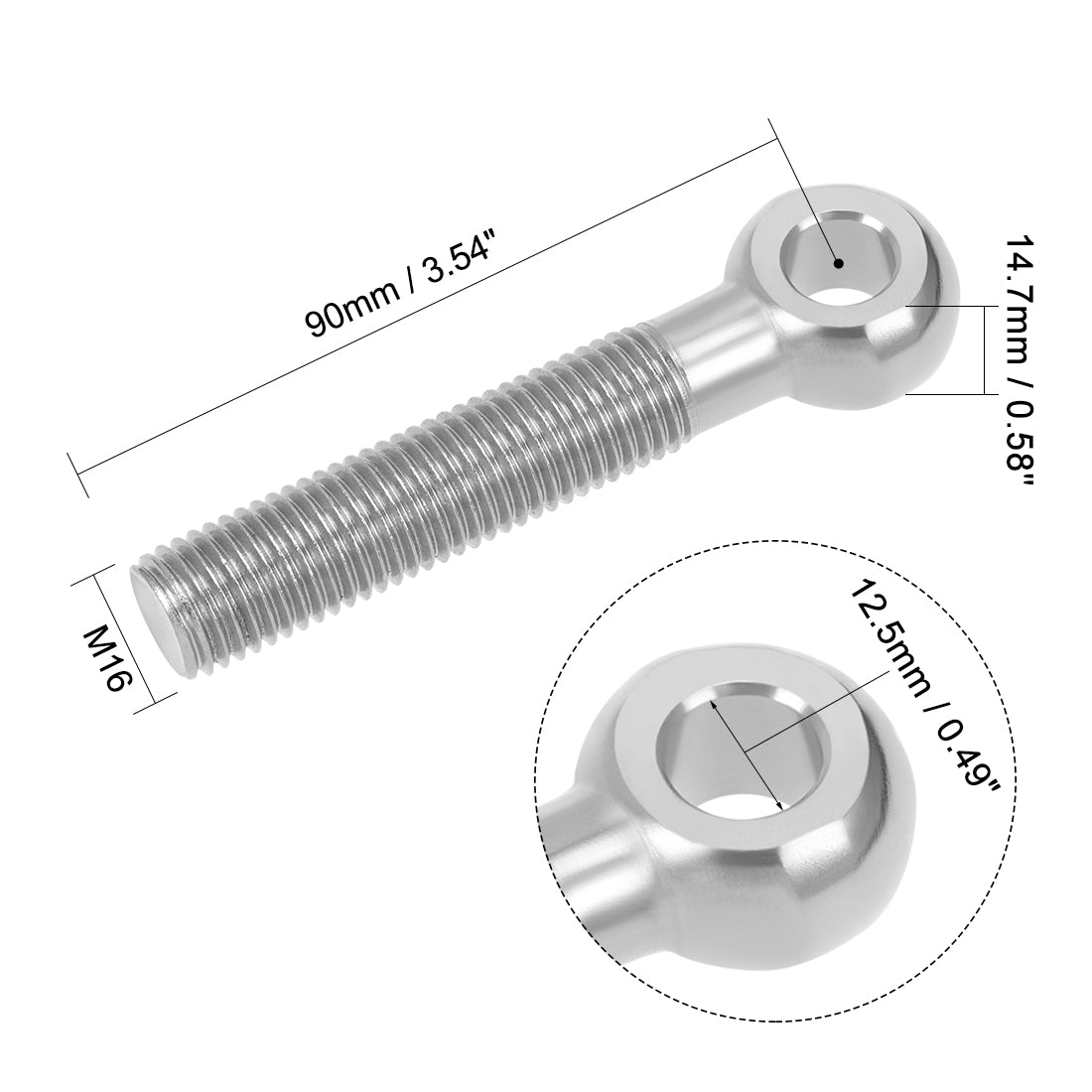 uxcell Uxcell M16 x 90mm Machinery Shoulder Swing Lifting Eye Bolt 304 Stainless Steel