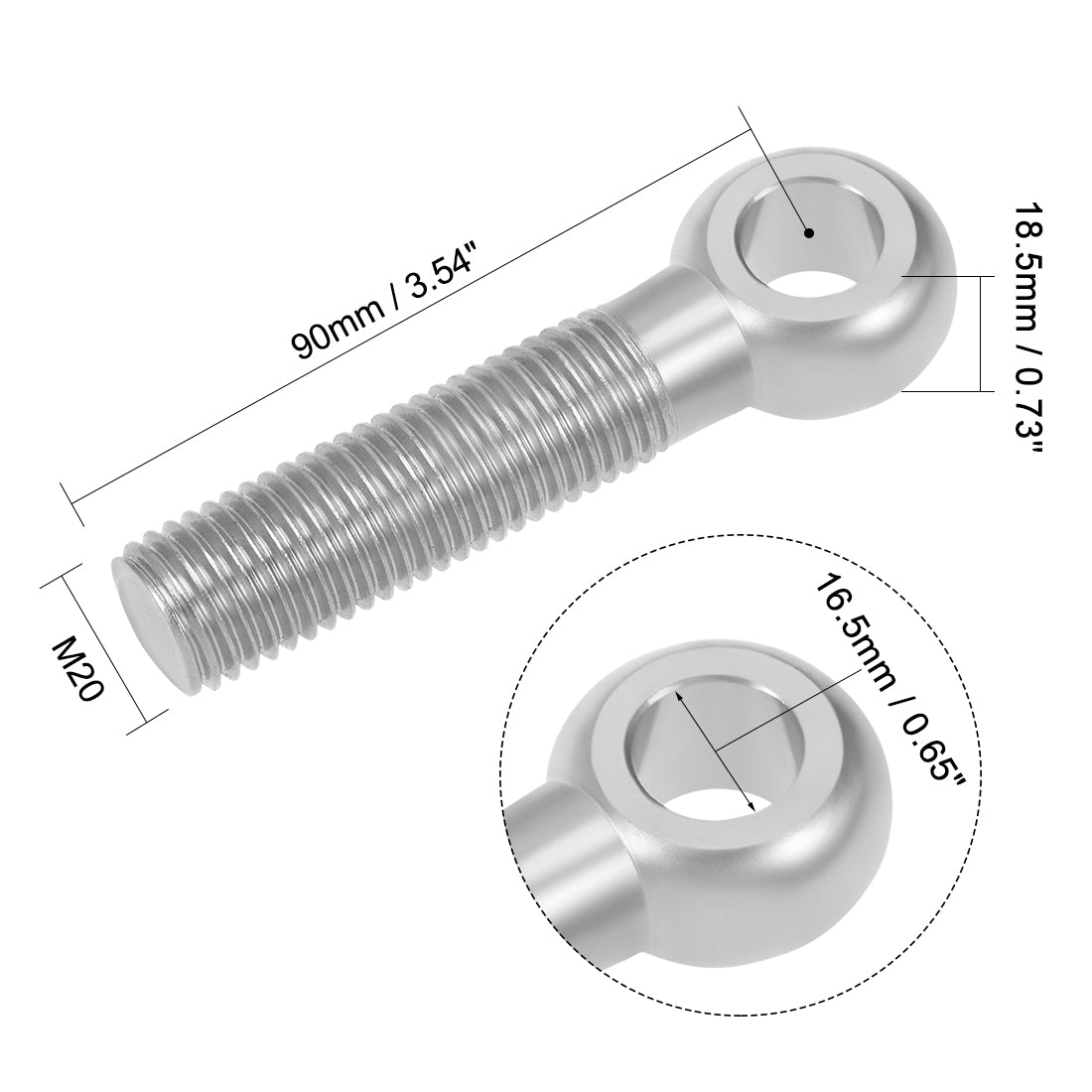 uxcell Uxcell M20 x 90mm Machinery Shoulder Swing Lifting Eye Bolt 304 Stainless Steel Metric Thread