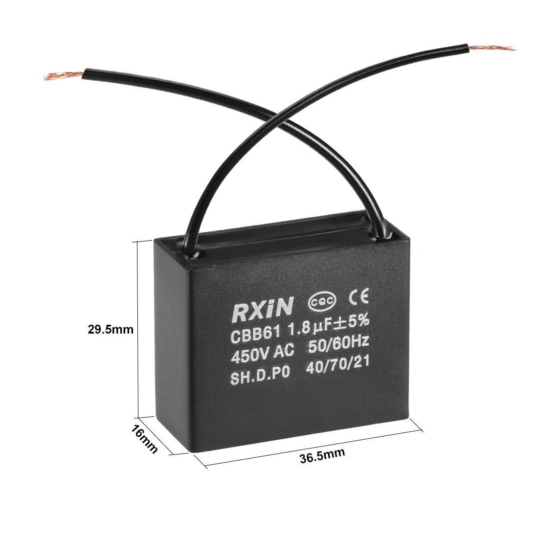 uxcell Uxcell CBB61 Run Capacitor 450V AC 1.8uF 2 Wires Metallized Polypropylene Film Capacitors for Ceiling Fan 2pcs