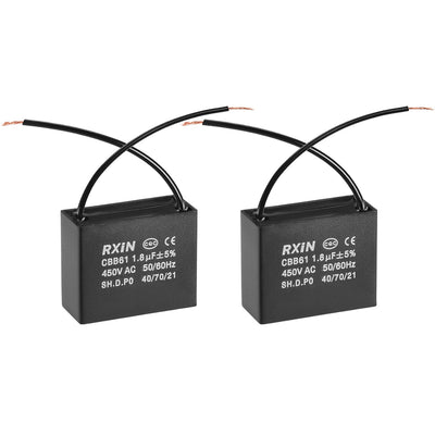 uxcell Uxcell CBB61 Run Capacitor 450V AC 1.8uF 2 Wires Metallized Polypropylene Film Capacitors for Ceiling Fan 2pcs