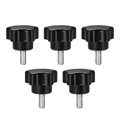 Harfington Uxcell 5Pcs Star Knob Grip Male Thread  Steel Zinc Stud Black PP