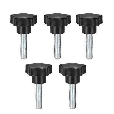 Harfington Uxcell 5Pcs Star Knob Grip Male Thread  Steel Zinc Stud Black PP