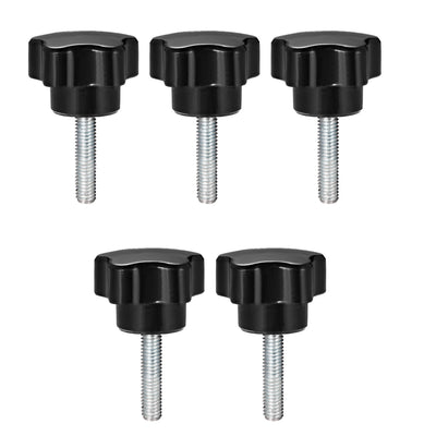 Harfington Uxcell 5Pcs Star Knob Grip Male Thread  Steel Zinc Stud Black PP