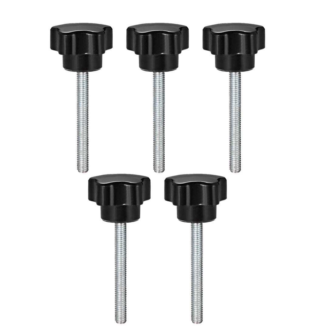 Uxcell Uxcell 5 Pcs Star Knobs Grips M10 x 30mm Male Thread  Steel Zinc Stud Black PP