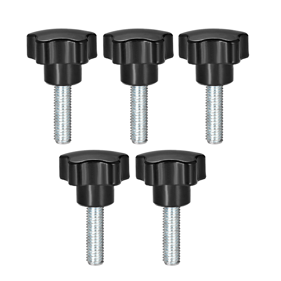 Uxcell Uxcell 5 Pcs Star Knobs Grips M10 x 30mm Male Thread  Steel Zinc Stud Black PP