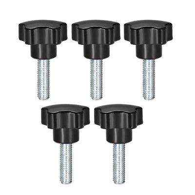 Harfington Uxcell 5 Pcs Star Knobs Grips M10 x 30mm Male Thread  Steel Zinc Stud Black PP