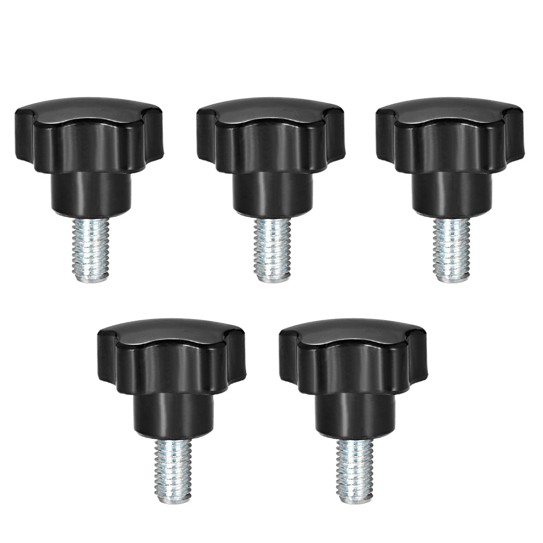 Uxcell Uxcell 5 Pcs Star Knobs Grips M10 x 30mm Male Thread  Steel Zinc Stud Black PP