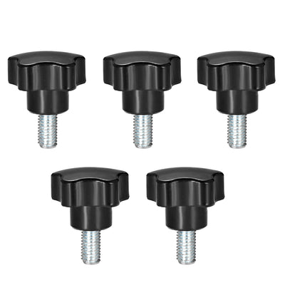 Harfington Uxcell 5 Pcs Star Knobs Grips M10 x 30mm Male Thread  Steel Zinc Stud Black PP