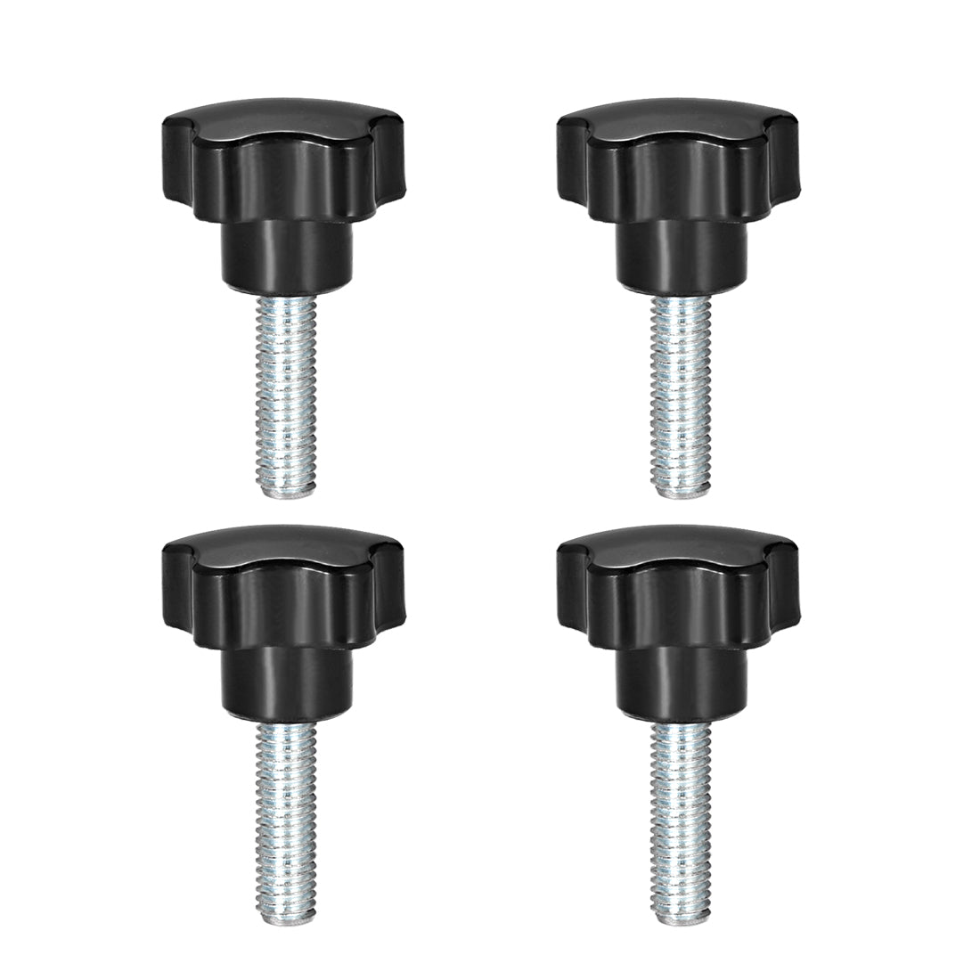 uxcell Uxcell 4 Pcs Star Knobs Grips M10 x 30mm Male Thread  Steel Zinc Stud Black PP