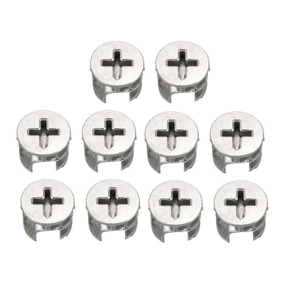 uxcell Uxcell 15mm Dia Furniture Connecting Cam Lock Fittings Nut Zinc Alloy Silver Tone 10pcs