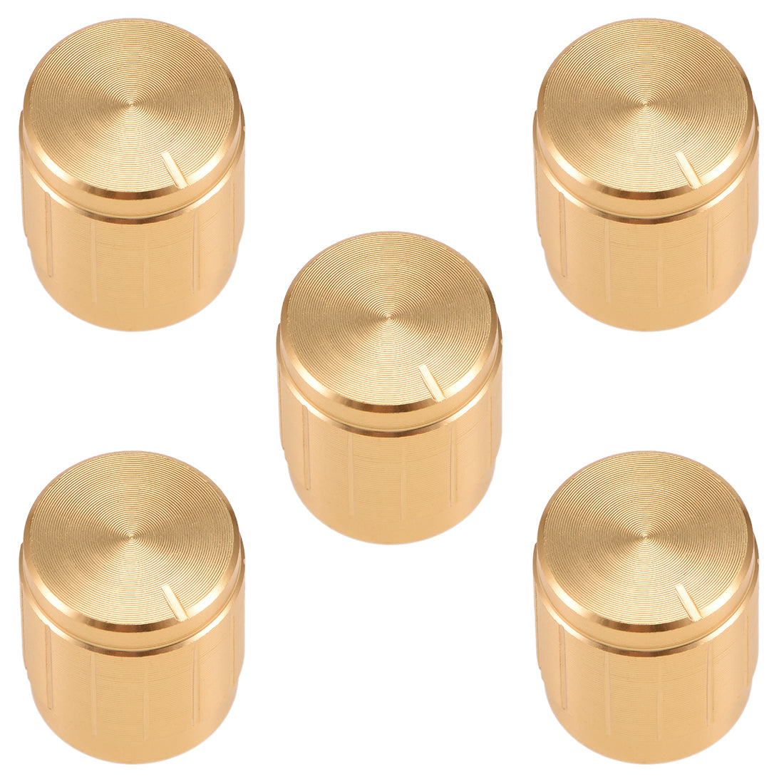 uxcell Uxcell 5Pcs 15x17mm Aluminium Alloy Potentiometer Volume Control Rotary Knob Knurled Shaft Hole Gold Tone