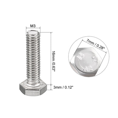 Harfington Uxcell M4x16mm Hex Bolts 304 Stainless Steel Hexagon Screw Bolt 50pcs