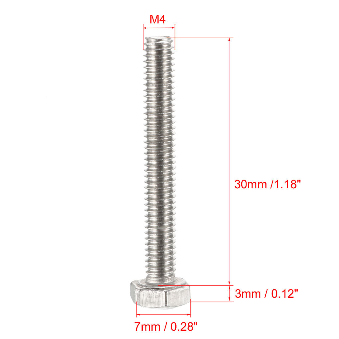 uxcell Uxcell M4x30mm Hex Bolts 304 Stainless Steel Hexagon Screw Bolt 50pcs