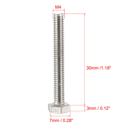 Harfington Uxcell M4x30mm Hex Bolts 304 Stainless Steel Hexagon Screw Bolt 50pcs