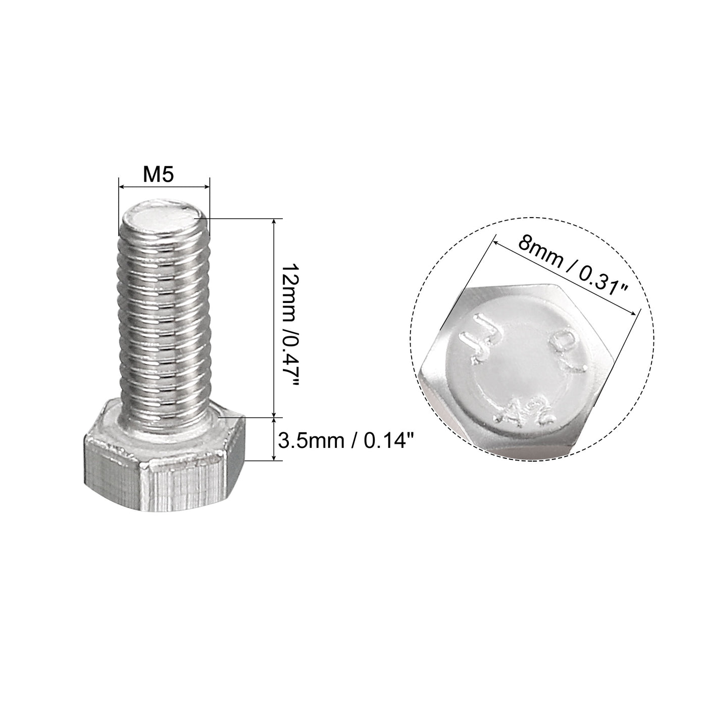 uxcell Uxcell M5x12mm Hex Bolts 304 Stainless Steel Hexagon Screw Bolt 50pcs