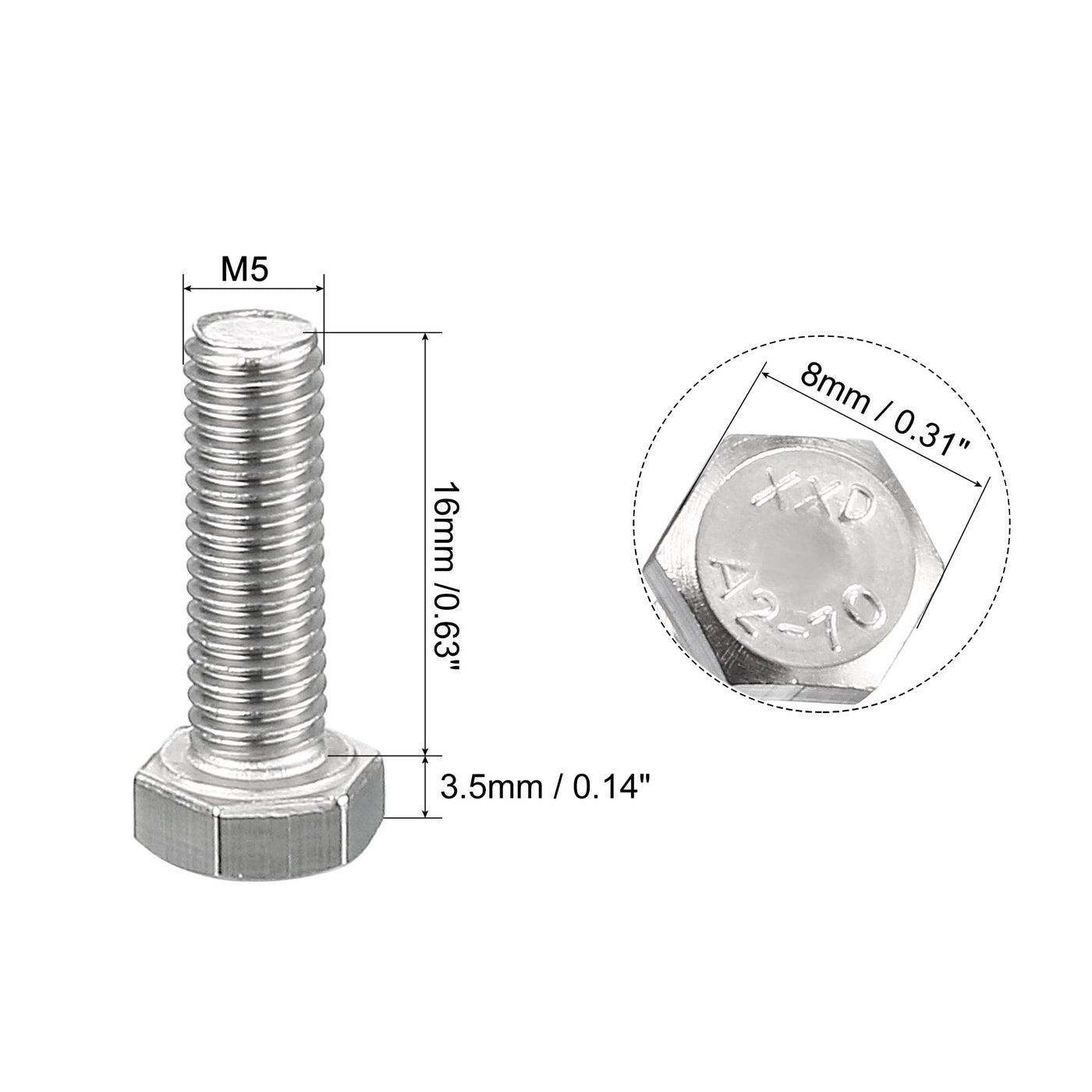 uxcell Uxcell M5x16mm Hex Bolts 304 Stainless Steel Hexagon Screw Bolt 50pcs