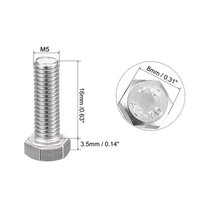 Harfington Uxcell M5x16mm Hex Bolts 304 Stainless Steel Hexagon Screw Bolt 50pcs