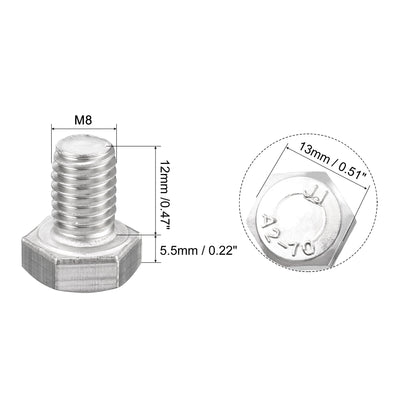 Harfington Uxcell M8x12mm Hex Bolts 304 Stainless Steel Hexagon Screw Bolt 20pcs