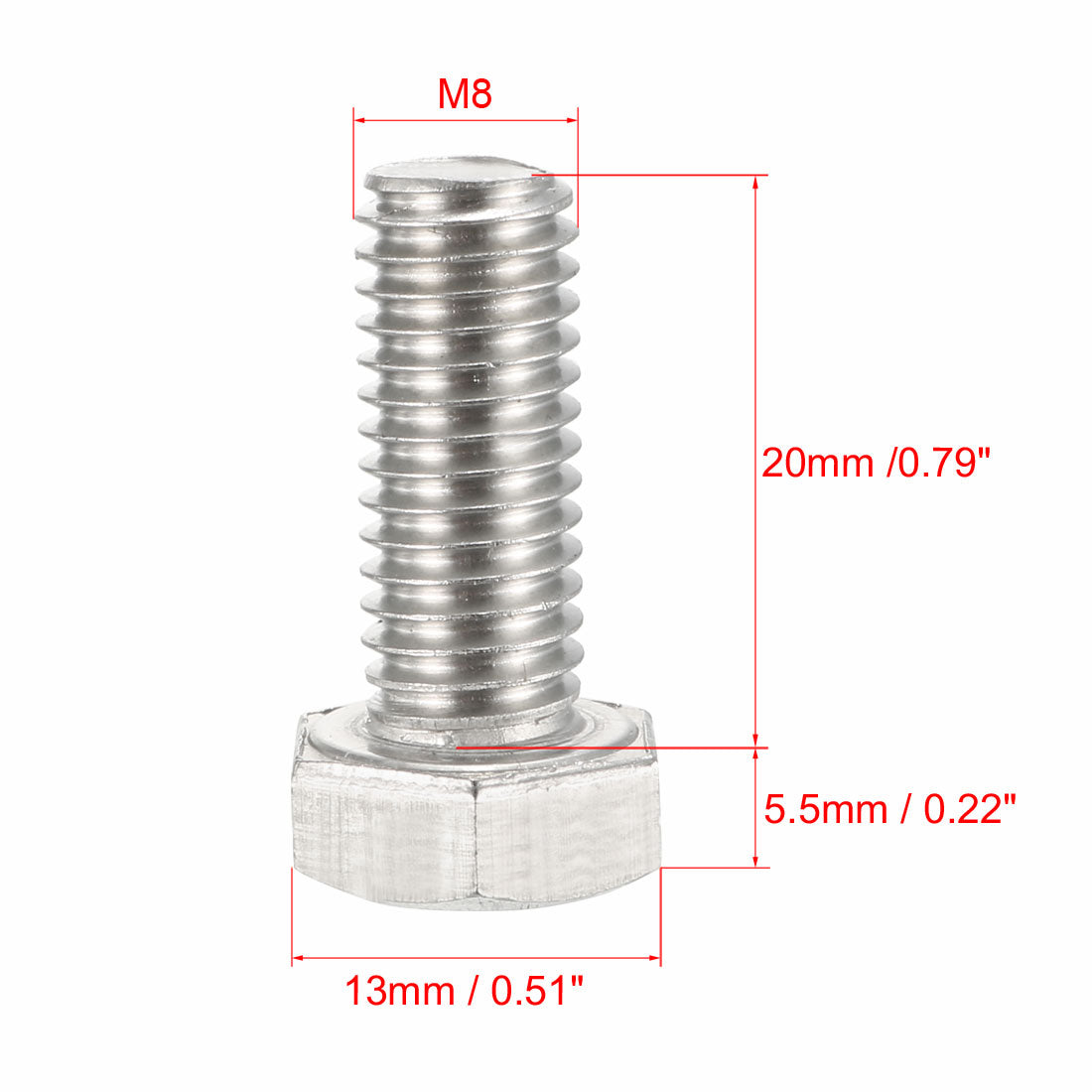 uxcell Uxcell M8x20mm Hex Bolts 304 Stainless Steel Hexagon Screw Bolt 20pcs