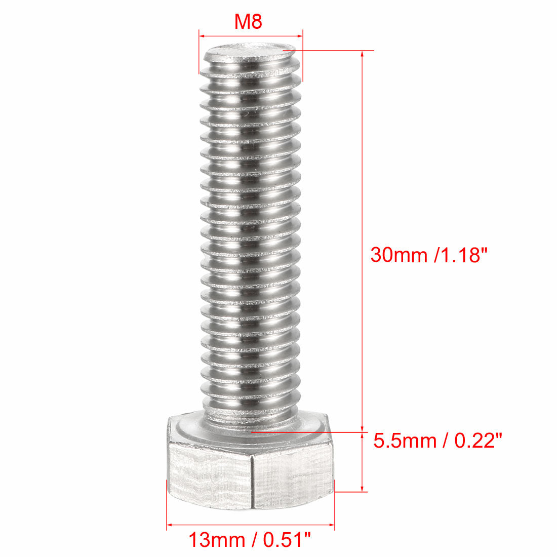 uxcell Uxcell M8x30mm Hex Bolts 304 Stainless Steel Hexagon Screw Bolt 20pcs