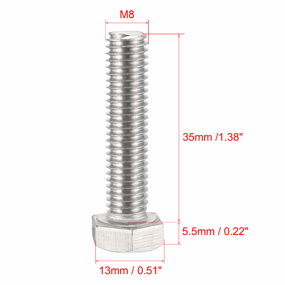 uxcell Uxcell M8x35mm Hex Bolts 304 Stainless Steel Hexagon Screw Bolt 20pcs