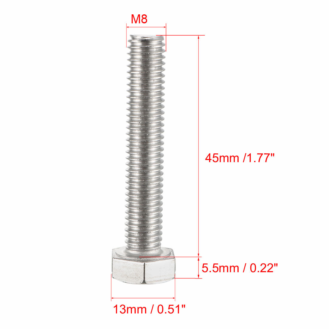 uxcell Uxcell M8x45mm Hex Bolts 304 Stainless Steel Hexagon Screw Bolt 8pcs