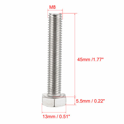 Harfington Uxcell M8x45mm Hex Bolts 304 Stainless Steel Hexagon Screw Bolt 8pcs