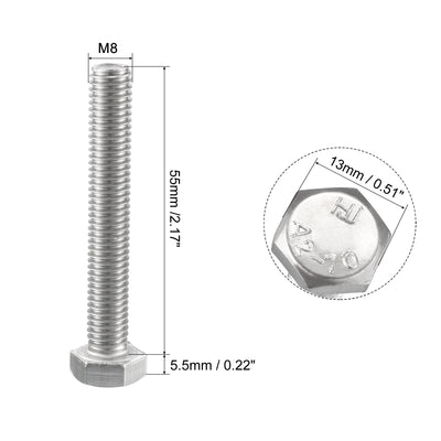 Harfington Uxcell M8x55mm Hex Bolts 304 Stainless Steel Hexagon Screw Bolt 10pcs