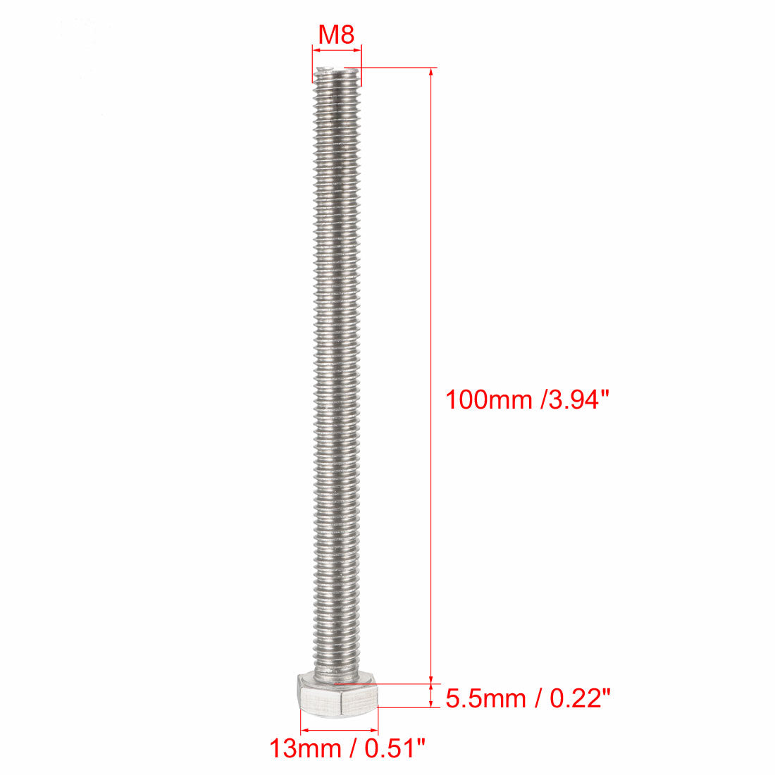 uxcell Uxcell M8x100mm Hex Bolts 304 Stainless Steel Hexagon Screw Bolt 10pcs