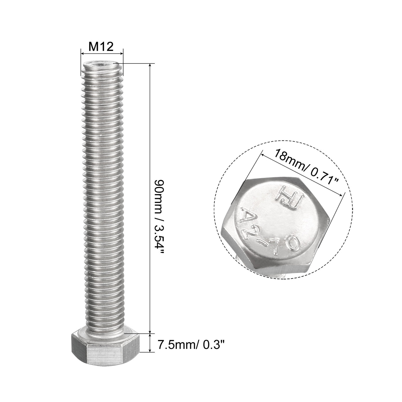 uxcell Uxcell M12x 80mm Hex Bolts 304 Stainless Steel Hexagon Screw Bolt 5pcs