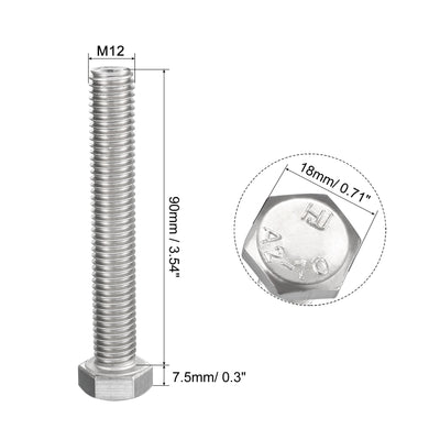 Harfington Uxcell M12x 80mm Hex Bolts 304 Stainless Steel Hexagon Screw Bolt 5pcs