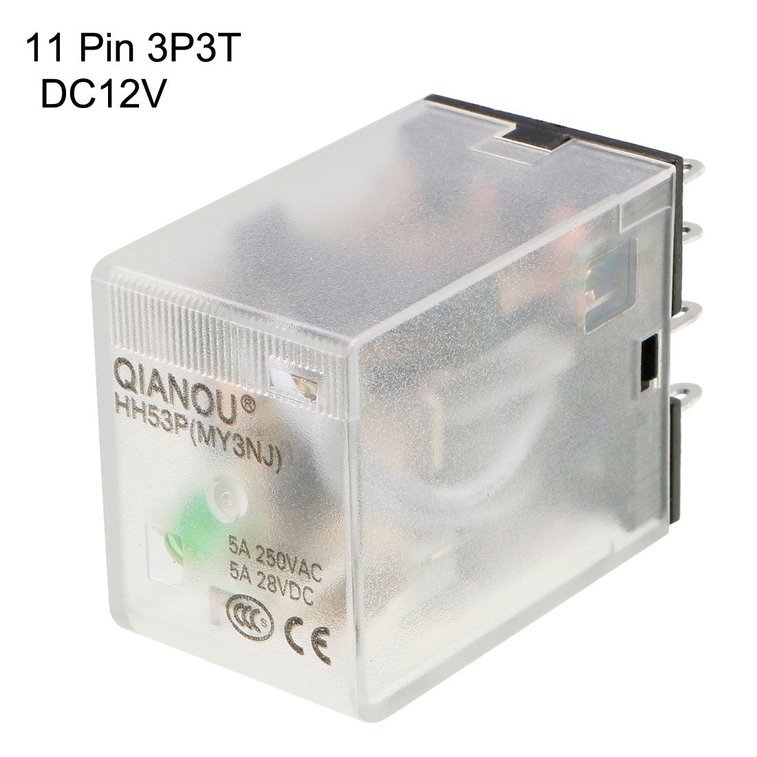 uxcell Uxcell DC12V Coil Green Indicator Light 11 Pin 3P3T Electromagnetic General Purpose Power Relay