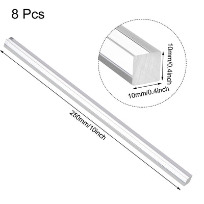 Harfington Uxcell 10mmx10mmx250mm Clear Solid Acrylic Square Rod PMMA Bar 8pcs