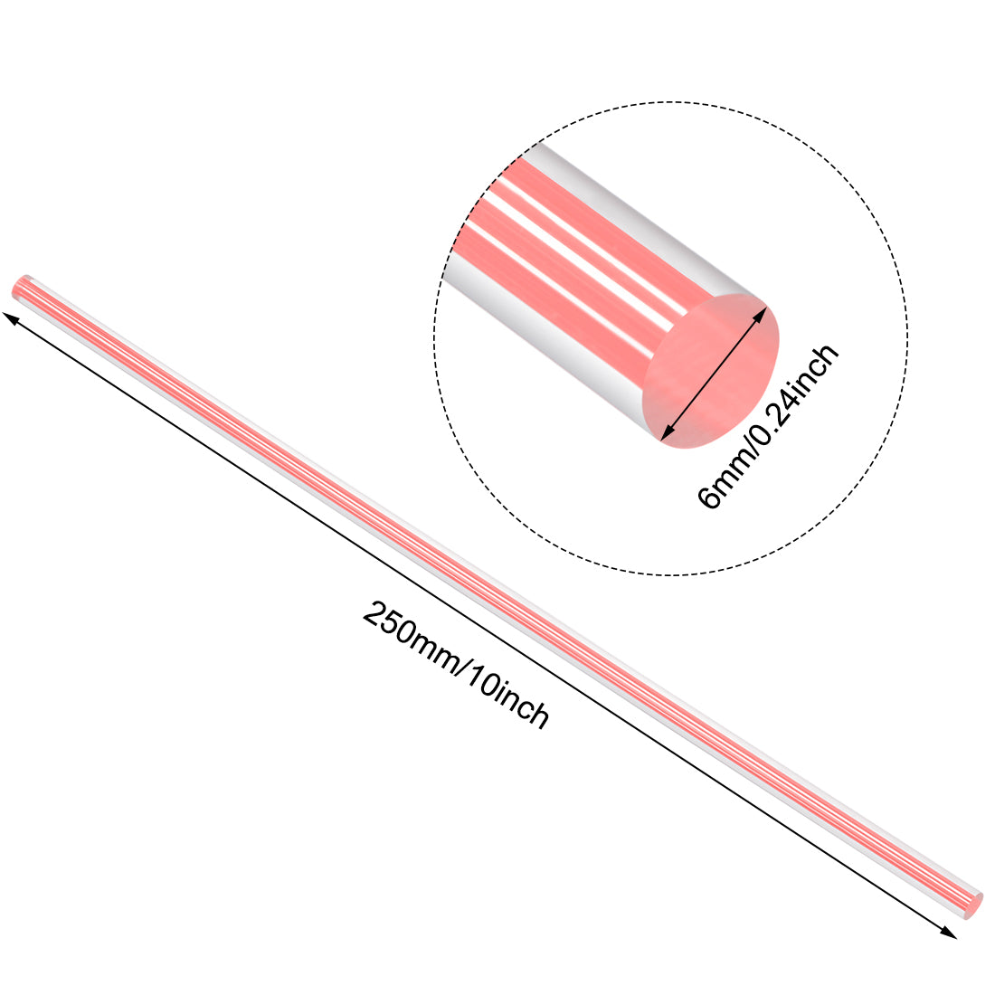 uxcell Uxcell 6mmx250mm Straight Pink Line Solid Acrylic Round Rod PMMA Bar 2pcs