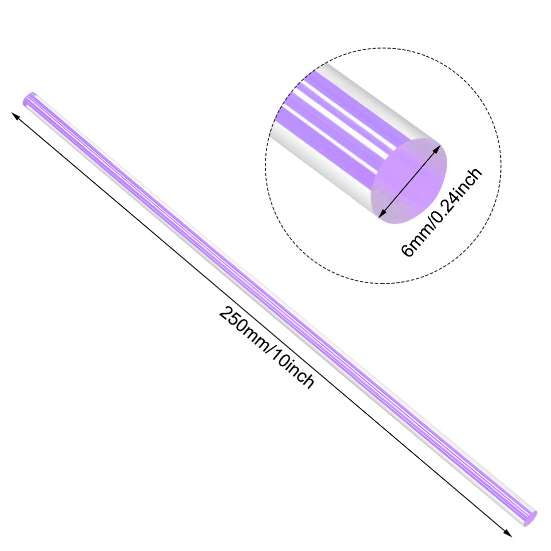 uxcell Uxcell 6mmx250mm Straight Light Purple Line Solid Acrylic Round Rod PMMA Bar 2pcs