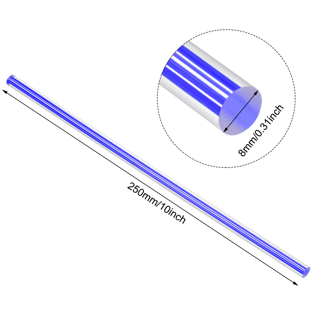 uxcell Uxcell 2Stk.8mmx250mm Direkt Dunkel Blau Linie Solide Acryl Rund Stab PMMA Stab de