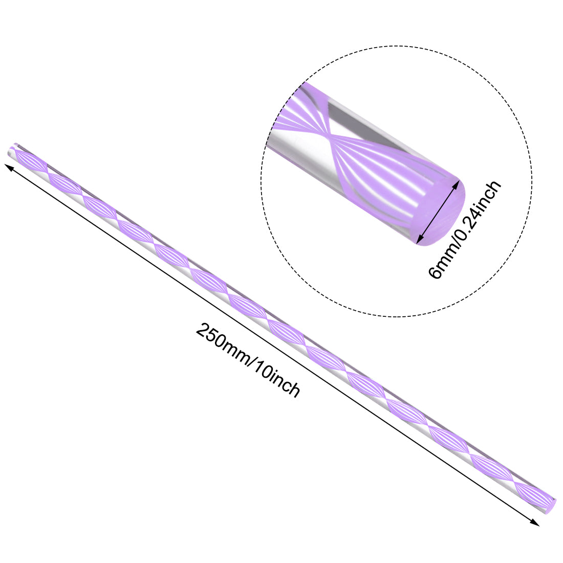 uxcell Uxcell 6mmx250mm Spiral Light Purple Line Solid Acrylic Round Rod PMMA Bar 4pcs