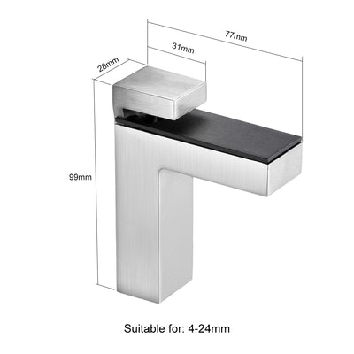 Harfington Uxcell Glass Shelf Bracket Adjustable Brushed Nickel Clamp for 4-24mm Thickness 4pcs